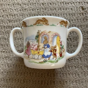 Vtg Royal Doulton Bunnykins Childs 2 Handled Mug, Tea Time Tea Party - Picture 1 of 5