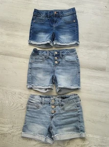 Hippie Girl Denim Jean Shorts Lot Stretch Midi Regular Rise Sz 8 Cuffed Raw Hem - Picture 1 of 10