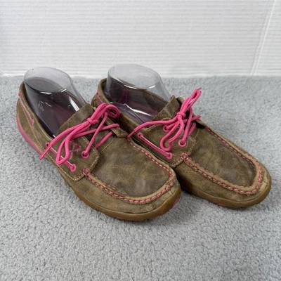 Twisted X Womens Size 8.5 Driving Moc Brown Leather & Pink Moccasins Casual 😍 - Image 1 of 4
