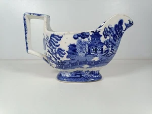 Antique Davenport Blue And White Gravy Boat Willow Pattern - Picture 1 of 22