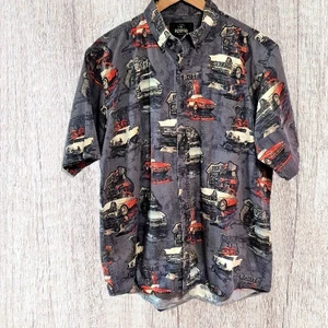 RED HEAD ~ ROUTE 66 RETRO CLASSIC CARS MEN'S SHIRT SHORT SLEEVE GREY sz L - Picture 1 of 5