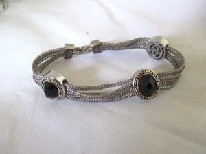 Armreif Armband silberfarben Ketten schwarz Acryl Steine hellgold Akzent Box Verschluss - Bild 1 von 3