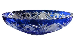 Czech Blue Cut to Clear CRYSTAL Dish Bowl Centerpiece 11.2 in Perfect condition - Picture 1 of 11