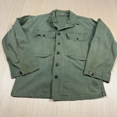 Vintage WWII Army M-43 HBT Field Jacket 1943 Herringbone 13 Star Buttons Size 34 - Image 1 of 4