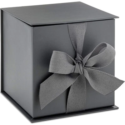 Small Gift Box with Bow and Shredded Paper Fill Gray 4 inch Gift Box for Wedd... - Image 1 of 4