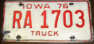 Iowa 1976 License Plate #RA 1703 Truck-Pre-Owned - Picture 1 of 1