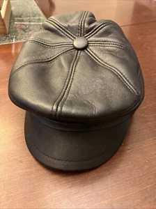 Black Real Leather Men Gatsby Golf Driving Flat Cabbie Hat - Picture 1 of 5