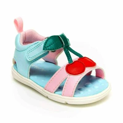Carter's Every-step Jade Infant/Toddler Girls' Blue Sandals Red Cherries New - Image 1 of 2