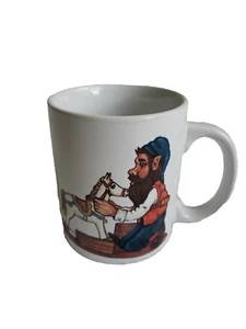 Toy Maker Coffee Mug Elf Making Horse Rocking Toy Holiday Christmas Festive - Picture 1 of 5