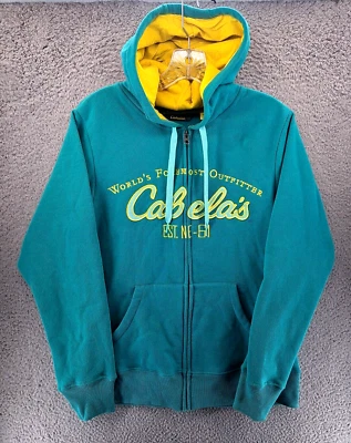 Cabelas Hoodie Womens Medium Teal Blue Green Outdoor Full Zip Spell Out Logo - Image 1 of 4