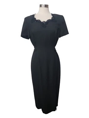 Maxi Vestido Vintage Maggy London Para Mujer 12 Noche Cóctel Encaje Cinturón Corto Sl Foto 1 de 4
