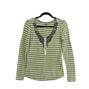 Free People We Are The Free Striped Thermal Henley Top Long Sleeves Sz S - Picture 1 of 9