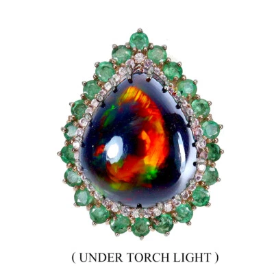 925 Sterling Silver Ring Handmade Pear Black Opal 13ct Sapphire Gemstone Jewelry - Image 1 of 4