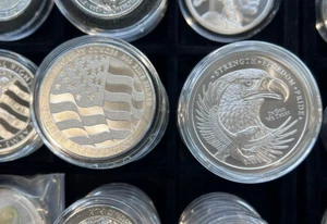 LOT OF 2 X 2oz Double Eagle Flag of Strength Freedom .999 SILVER IN CAPSULE - Picture 1 of 11