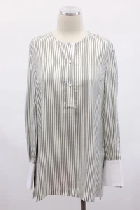 NWT$1345 Brunello Cucinelli Women 100% Silk Stripe Tunic W/Barrel Cuffs SzS A181 - Picture 1 of 11