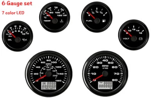 Juego de 6 medidores velocímetro velocímetro temperatura combustible voltios presión aceite 7 colores negro claro - Imagen 1 de 11