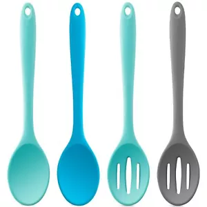4 Pieces Silicone Nonstick Mixing Spoons Heat Resistant Utensil Basting Serving - Picture 1 of 5