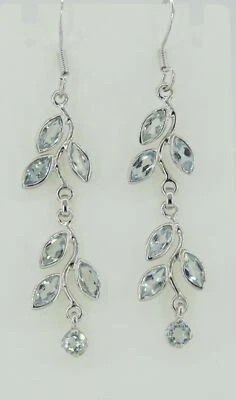 Nobile Floreale 3,6 Carati Topazio Blu Orecchini Pendenti 928 Argento Romantica - Immagine 1 di 4