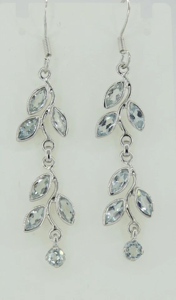 Nobile Floreale 3,6 Carati Topazio Blu Orecchini Pendenti 928 Argento Romantica - Immagine 1 di 4