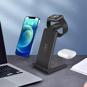 3in1 15W Fast Wireless Charger Dock Stand For iWatch Apple iPhone 15 14 13 Pro X - Picture 1 of 14