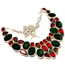Bi Color Tourmaline, Diopside Glass Gemstone Silver Overlay Handmade Necklace