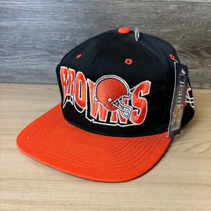 Vintage Cleveland Browns Hat Cap Snap Back Black NFL Football Blockhead NWT - Picture 1 of 11