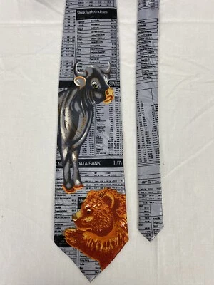 Corbata de cuello Fanstyle para hombre 100 % seda hecha a mano mercado de valores oso vaca trabajo comercial Foto 1 de 4