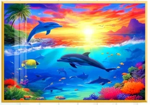 Dolphin Playing Ocean Wonders Printed Cross Stitch Kit 38 x 28cm 11Ct - Picture 1 of 4