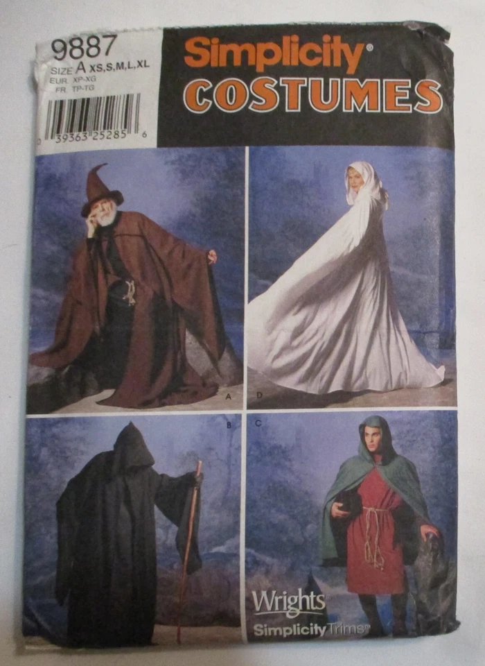 OOP 2001 Cape Tunic Hat Costume Simplicity 9887 Pattern Unisex XS S M L XL