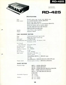 VINTAGE SHARP SERVICE MANUAL CASSETTE RECORDER AM/FM RADIO MODEL RD-425 - Picture 1 of 2