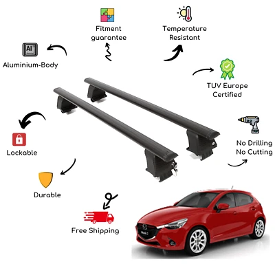 Juego de barras transversales de techo desnudo para MAZDA 2 DJ 5 puertas 14-up negro Foto 1 de 4