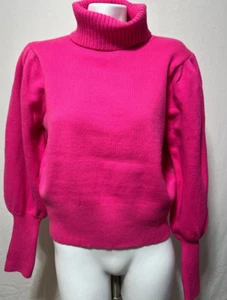 French Connection Women Medium Hot Pink Sweater Turtle Neck Puff Sleeve New NWT - Picture 1 of 7