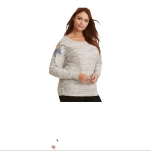 Torrid womens grey white space dye knit sunflower embroidery light sweater 2plus - Picture 1 of 12