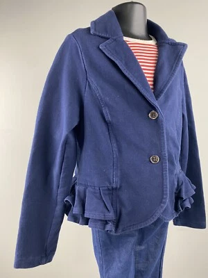 Mayoral Girls Knit Blazer, Navy Blue, Ruffle Bottom, Shawl Colors, Size 7 - Image 1 of 4
