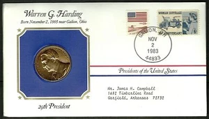 US 1983 FDC With Official Mint Presidential 24kt Gold Electroplated Medal # 29th - Picture 1 of 2