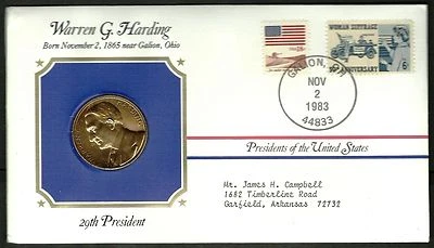 US 1983 FDC With Official Mint Presidential 24kt Gold Electroplated Medal # 29th - Image 1 of 2