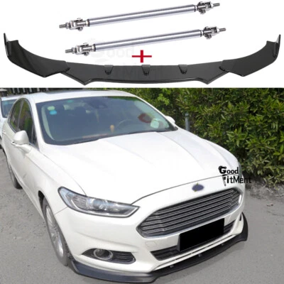 Glossy Front Bumper Lip + Strut Rods Splitter Spoiler For Ford Mondeo 1995-2021 - image 1 of 4