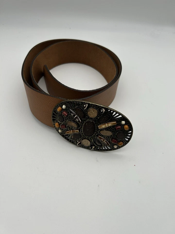 Cinturón de cuero genuino Chico's con hebilla adornada con piedra ornamentada talla grande** Foto 1 de 4