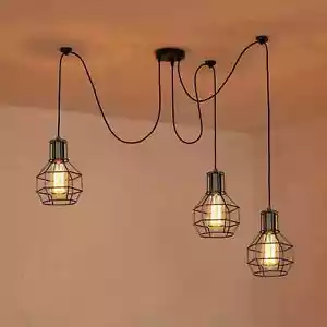 Industrial Spider Light Fittings Ceiling 3way Metal Cage Pendant Lamp Chandelier - Picture 1 of 24
