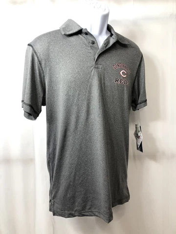 NWT Genuine Merchandise True Fan Cincinnati REDS Short Sleeve Gray Polo Size: S Cover