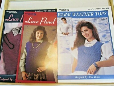 (3) Leisure Arts  LACE PANEL VESTS I & 2 plus Warm Weather Tops  to crochet 1988 - Image 1 of 4