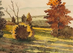 Impressionistisches Aquarell Gemälde Natur Landschaft 1937 - Bild 1 von 12