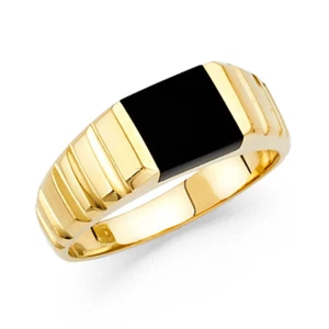 Black Onyx Square Signet 14k yellow Solid Gold Ring - Picture 1 of 16