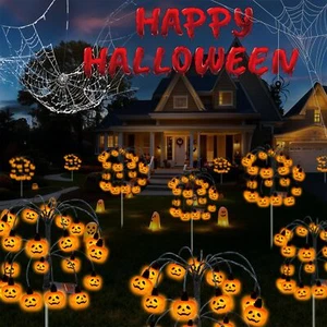 Halloween Decorations 4 Pack 80LED Solar Halloween Pumpkin Lights Outdoor Wat... - Picture 1 of 6