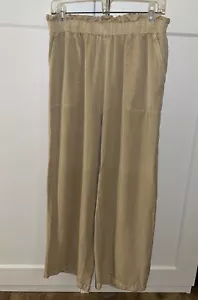 Jane + Delancey Elastic Ruffle Waist Tan/gold Wide Leg Women's Sz M, EUC - Picture 1 of 10