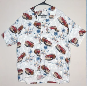 Pineapple Connection Men's Hawaiian Shirt Woody Wagon Palm Trees Size Medium M - Picture 1 of 6
