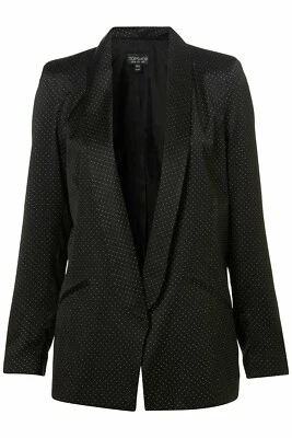 TOPSHOP BLACK POLKA DOT TUXEDO JACKET SATIN BLAZER UK 12  EUR 40  US 8NEW - Image 1 of 2