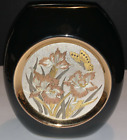 Vintage The Art Of Chokin 24K Gold Edged Japanese Black Vase Flowers Butterfly