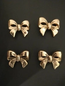 Vintage 4 Gold Plastic Bow Large Buttons - Picture 1 of 9