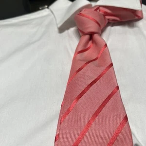 Charles Tyrwhitt Mens Silk Necktie Watermelon /Red  Repp Stripe Woven Tie EUC - Picture 1 of 6